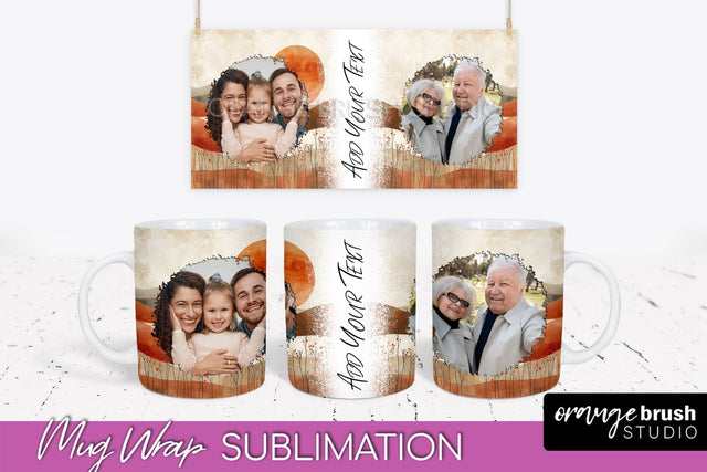 Add Your Photo Mug Wrap - Boho Mug Sublimation Design Sublimation OrangeBrushStudio 