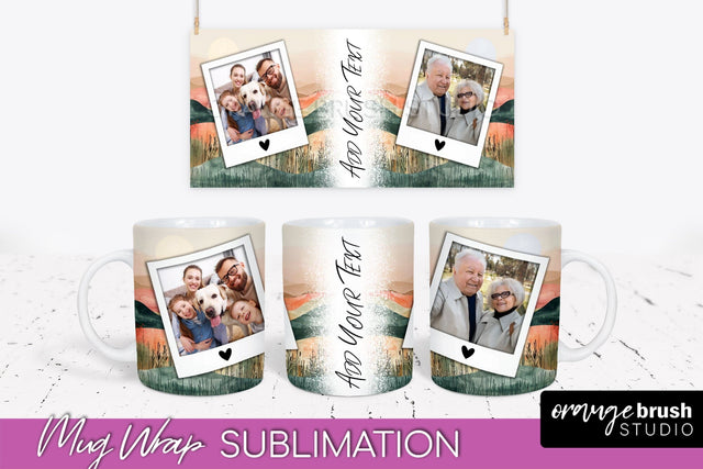 Add Your Photo Mug Wrap - Boho Mug Sublimation Design Sublimation OrangeBrushStudio 