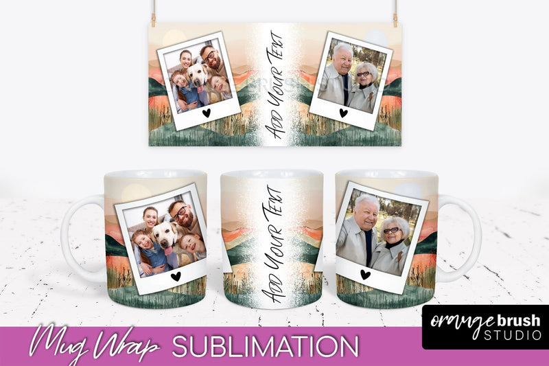 Add Your Photo Mug Wrap - Boho Mug Sublimation Design Sublimation OrangeBrushStudio 