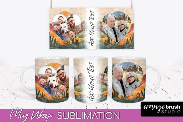 Add Your Photo Mug Wrap - Boho Mug Sublimation Design Sublimation OrangeBrushStudio 