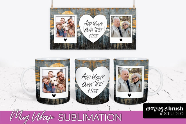 Add Your Photo Mug Wrap - Boho Mug Sublimation Design Sublimation OrangeBrushStudio 