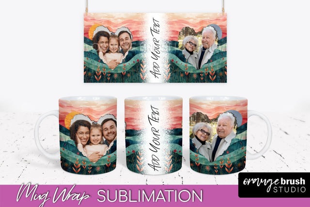 Add Your Photo Mug Wrap - Boho Mug Sublimation Design Sublimation OrangeBrushStudio 