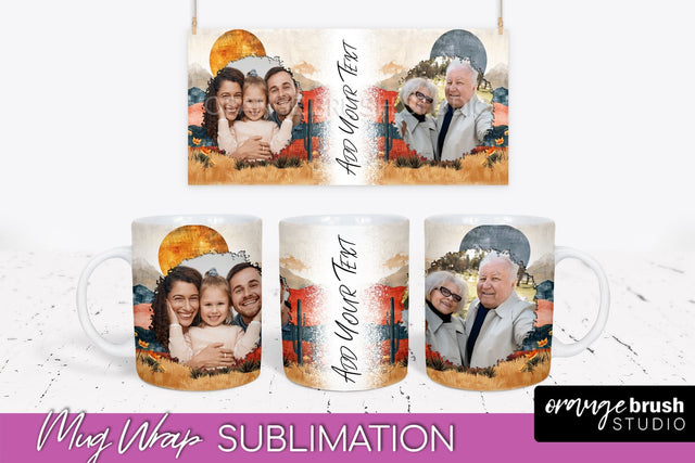 Add Your Photo Mug Wrap - Boho Mug Sublimation Design Sublimation OrangeBrushStudio 