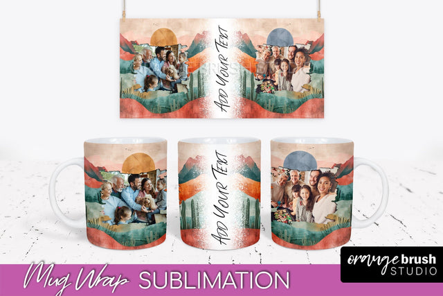 Add Your Photo Mug Wrap - Boho Mug Sublimation Design Sublimation OrangeBrushStudio 