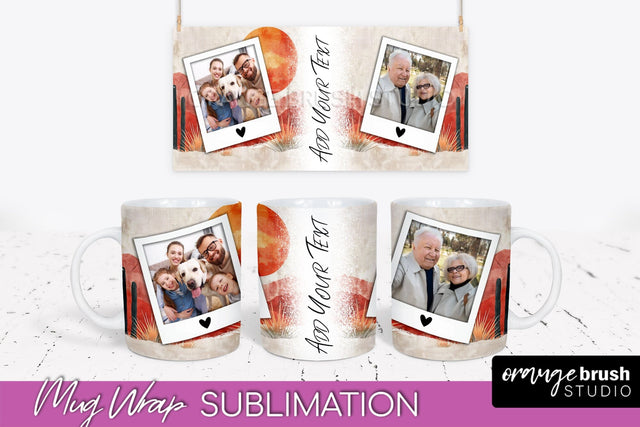 Add Your Photo Mug Wrap - Boho Mug Sublimation Design Sublimation OrangeBrushStudio 