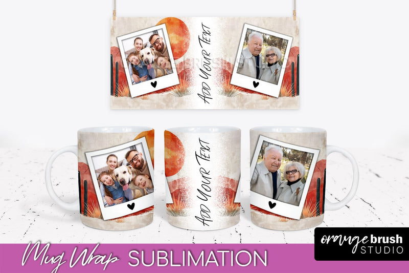 Add Your Photo Mug Wrap - Boho Mug Sublimation Design Sublimation OrangeBrushStudio 