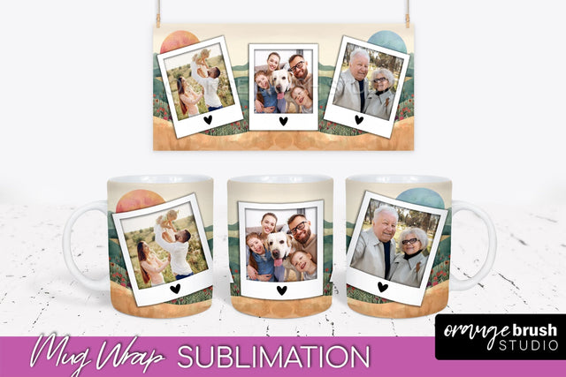 Add Your Photo Mug Wrap - Boho Mug Sublimation Design Sublimation OrangeBrushStudio 