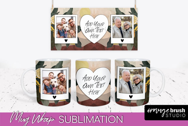 Add Your Photo Mug Wrap - Boho Mug Sublimation Design Sublimation OrangeBrushStudio 