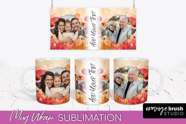 Add Your Photo Mug Wrap - Boho Mug Sublimation Design Sublimation OrangeBrushStudio 