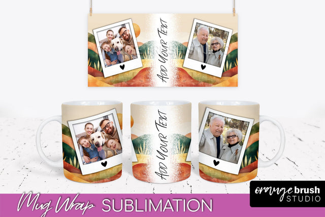 Add Your Photo Mug Wrap - Boho Mug Sublimation Design Sublimation OrangeBrushStudio 