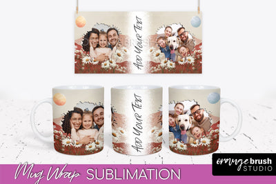 Add Your Photo Mug Wrap - Boho Mug Sublimation Design Sublimation OrangeBrushStudio 