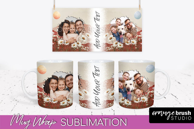 Add Your Photo Mug Wrap - Boho Mug Sublimation Design Sublimation OrangeBrushStudio 