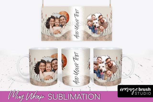 Add Your Photo Mug Wrap - Boho Mug Sublimation Design Sublimation OrangeBrushStudio 