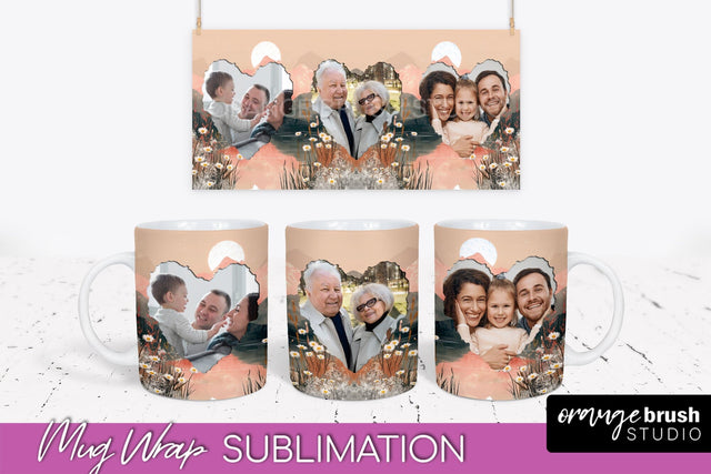 Add Your Photo Mug Wrap - Boho Mug Sublimation Design Sublimation OrangeBrushStudio 