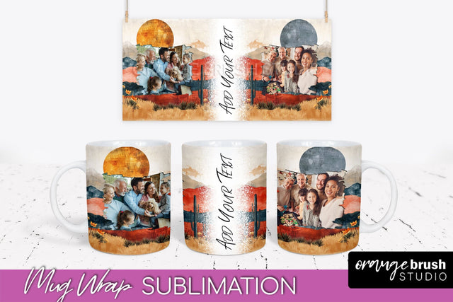 Add Your Photo Mug Wrap - Boho Mug Sublimation Design Sublimation OrangeBrushStudio 