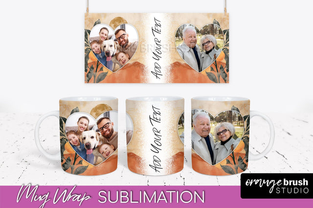 Add Your Photo Mug Wrap - Boho Mug Sublimation Design Sublimation OrangeBrushStudio 