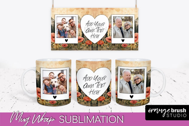 Add Your Photo Mug Wrap - Boho Mug Sublimation Design Sublimation OrangeBrushStudio 