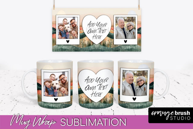 Add Your Photo Mug Wrap - Boho Mug Sublimation Design Sublimation OrangeBrushStudio 
