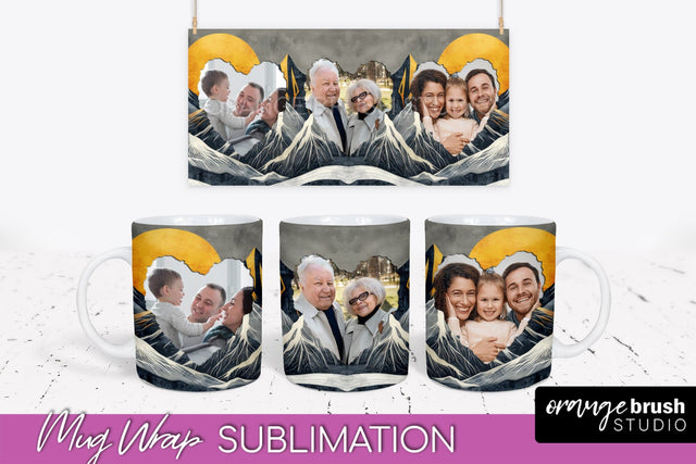 Add Your Photo Mug Wrap - Boho Mug Sublimation Design Sublimation OrangeBrushStudio 