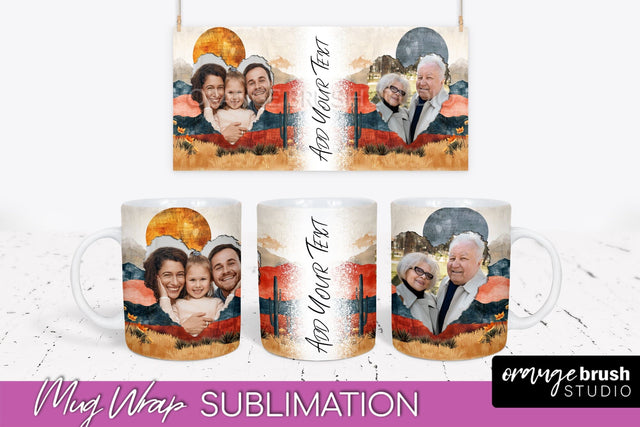 Add Your Photo Mug Wrap - Boho Mug Sublimation Design Sublimation OrangeBrushStudio 