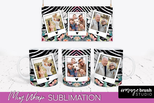 Add Your Photo Mug Wrap -Floral Mug Sublimation Design Sublimation OrangeBrushStudio 
