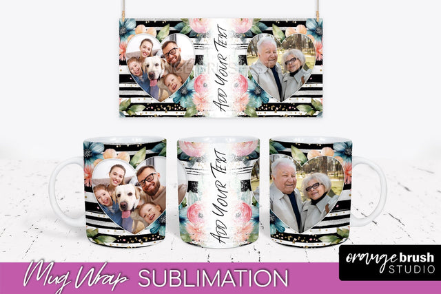 Add Your Photo Mug Wrap -Floral Mug Sublimation Design Sublimation OrangeBrushStudio 