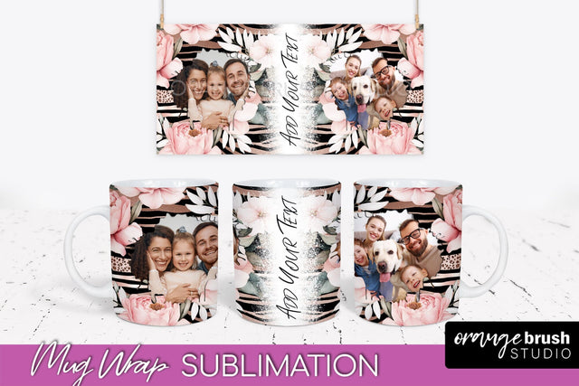 Add Your Photo Mug Wrap -Floral Mug Sublimation Design Sublimation OrangeBrushStudio 