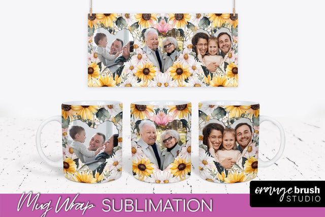 Add Your Photo Mug Wrap -Floral Mug Sublimation Design Sublimation OrangeBrushStudio 