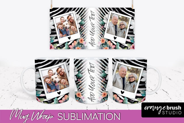 Add Your Photo Mug Wrap -Floral Mug Sublimation Design Sublimation OrangeBrushStudio 