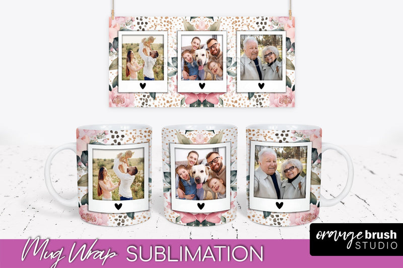 Add Your Photo Mug Wrap -Floral Mug Sublimation Design Sublimation OrangeBrushStudio 