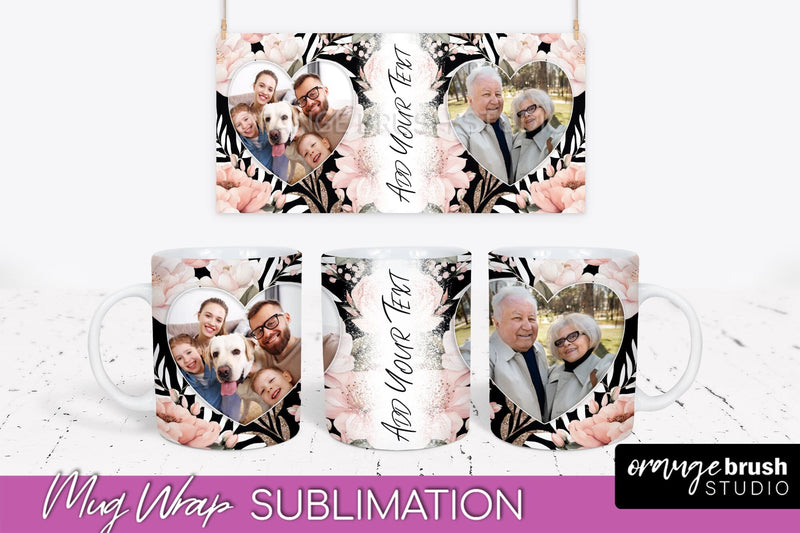 Add Your Photo Mug Wrap -Floral Mug Sublimation Design Sublimation OrangeBrushStudio 