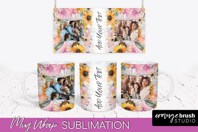 Add Your Photo Mug Wrap -Floral Mug Sublimation Design Sublimation OrangeBrushStudio 