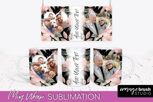 Add Your Photo Mug Wrap -Floral Mug Sublimation Design Sublimation OrangeBrushStudio 
