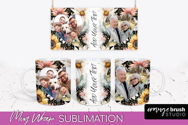 Add Your Photo Mug Wrap -Floral Mug Sublimation Design Sublimation OrangeBrushStudio 