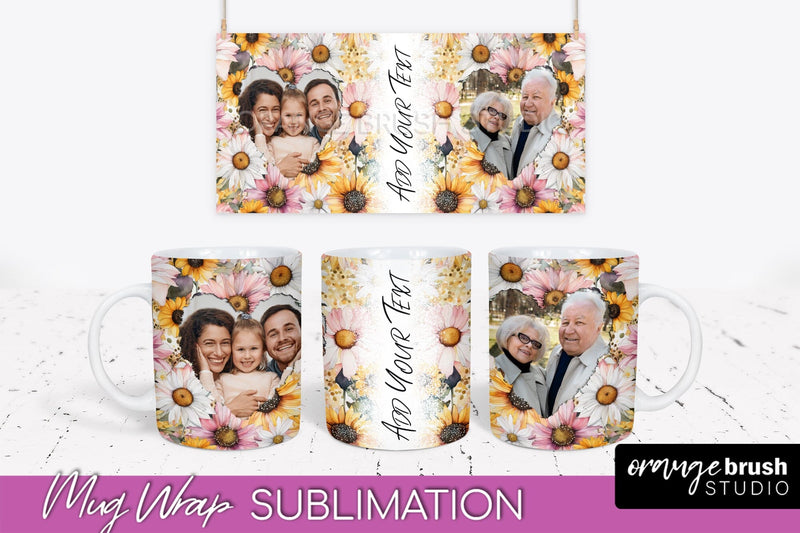 Add Your Photo Mug Wrap -Floral Mug Sublimation Design Sublimation OrangeBrushStudio 