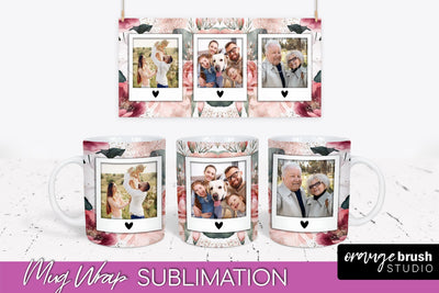 Add Your Photo Mug Wrap -Floral Mug Sublimation Design Sublimation OrangeBrushStudio 