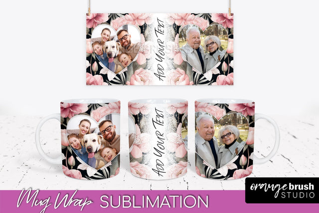 Add Your Photo Mug Wrap -Floral Mug Sublimation Design Sublimation OrangeBrushStudio 