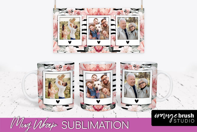 Add Your Photo Mug Wrap -Floral Mug Sublimation Design Sublimation OrangeBrushStudio 