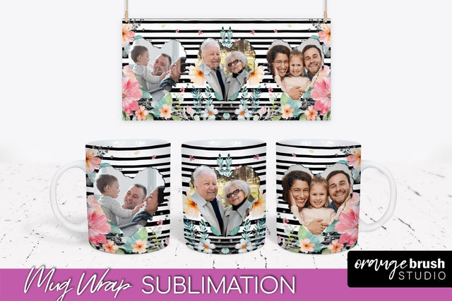 Add Your Photo Mug Wrap -Floral Mug Sublimation Design Sublimation OrangeBrushStudio 