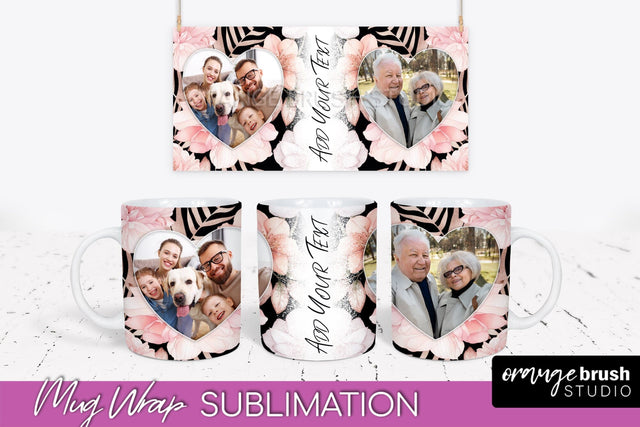 Add Your Photo Mug Wrap -Floral Mug Sublimation Design Sublimation OrangeBrushStudio 