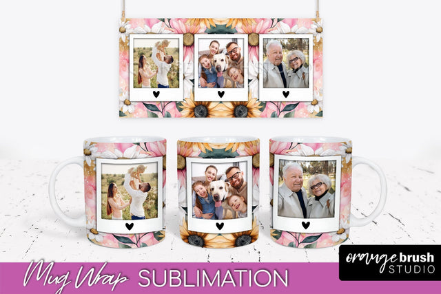 Add Your Photo Mug Wrap -Floral Mug Sublimation Design Sublimation OrangeBrushStudio 