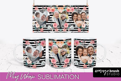 Add Your Photo Mug Wrap -Floral Mug Sublimation Design Sublimation OrangeBrushStudio 