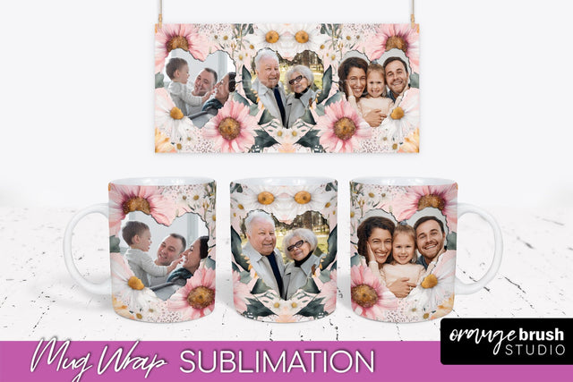 Add Your Photo Mug Wrap -Floral Mug Sublimation Design Sublimation OrangeBrushStudio 