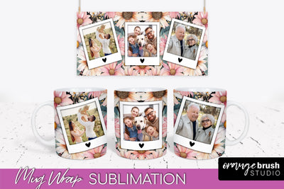 Add Your Photo Mug Wrap -Floral Mug Sublimation Design Sublimation OrangeBrushStudio 