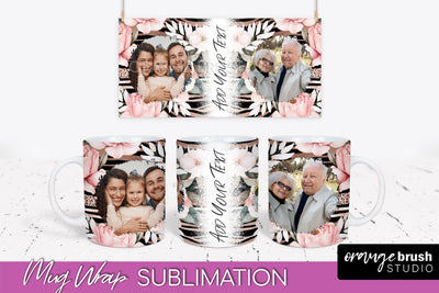 Add Your Photo Mug Wrap -Floral Mug Sublimation Design Sublimation OrangeBrushStudio 