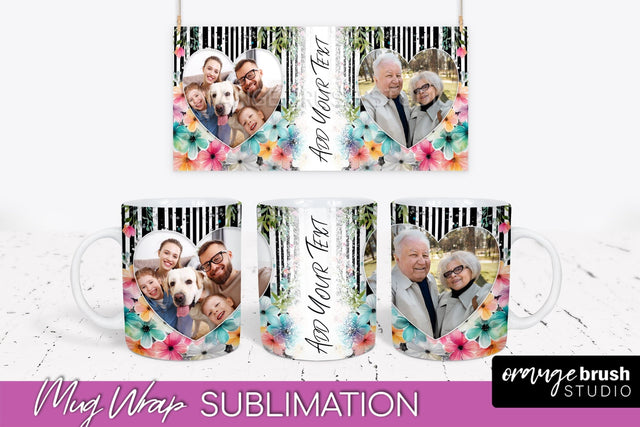 Add Your Photo Mug Wrap -Floral Mug Sublimation Design Sublimation OrangeBrushStudio 