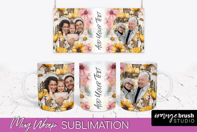 Add Your Photo Mug Wrap -Floral Mug Sublimation Design Sublimation OrangeBrushStudio 