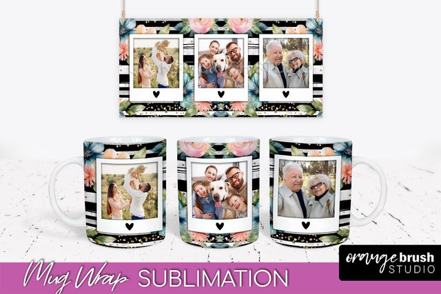 Add Your Photo Mug Wrap -Floral Mug Sublimation Design Sublimation OrangeBrushStudio 