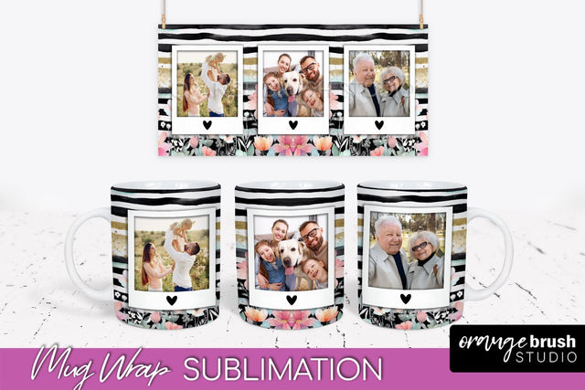 Add Your Photo Mug Wrap -Floral Mug Sublimation Design Sublimation OrangeBrushStudio 