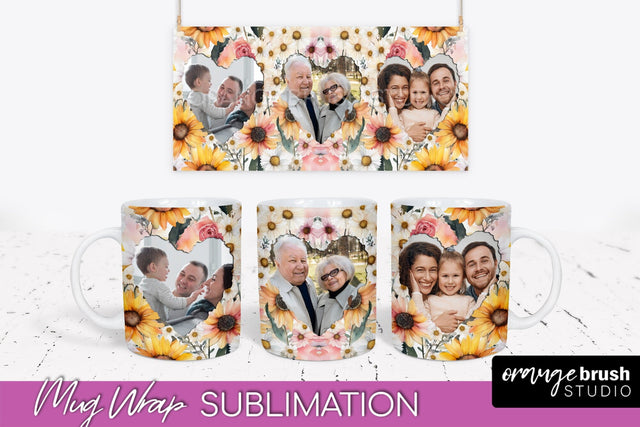 Add Your Photo Mug Wrap -Floral Mug Sublimation Design Sublimation OrangeBrushStudio 